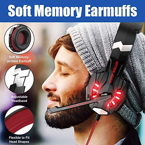 G9000 Gaming Headset, Surrounding Stereo Gaming Headphones with Noise Cancellation, Mic, LED Light & Soft Memory Earmuffs, for Xbox One/PS4/Nintendo Switch/PC/Mac - Game Gear