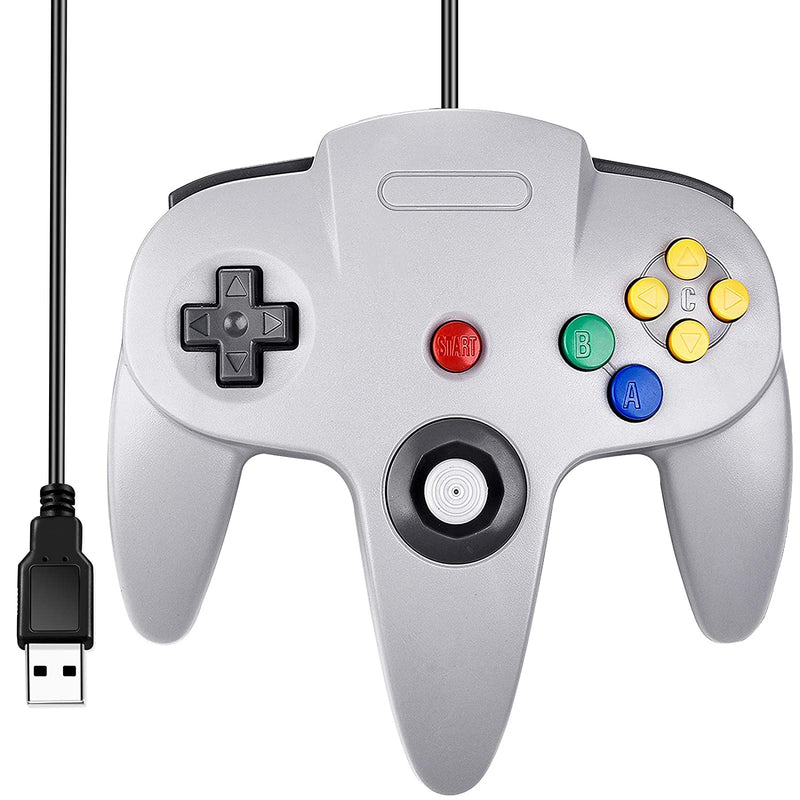 Sonicon Nintendo 64 N64 USB Controller for N64 Emulators on Windows PC, Mac, Linux, Raspberry Pi - Grey - Game Gear
