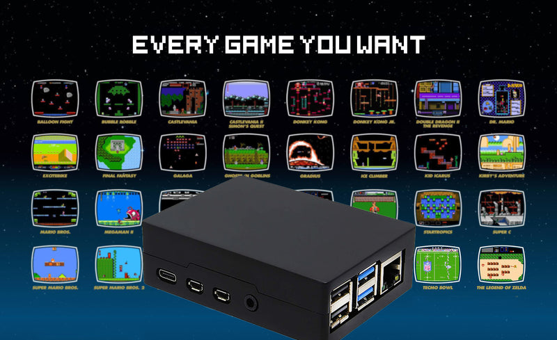 Sonicon Preloaded Retro Game Console Raspberry Pi4 in Aluminum Case w/ Retroarch Games NES/SNES/FC/SFC/Sega/Game Boy/Atari/Genesis/Mega Drive/Arcade/Mame/N64/ Pi Powered Retropie Emulation Station Batocera Emulator Kit w/ 15+Systems - 12000+Games - Game Gear