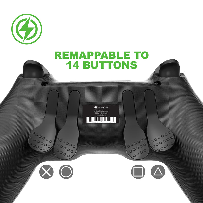 Sonicon PS4 Wireless Elite Controller Edge Edition w/ 4 Remappable Back Paddles, No Drifting Stick, Customized Modded Controller for PS4, PC - 3ms Low Latency - Game Gear